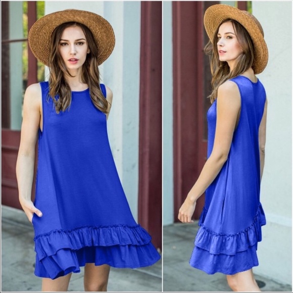 Bellamie Blue Ruffle Swing Dress w Pockets - Picture 6 of 6